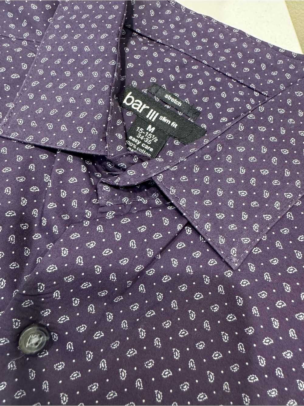 Bar III Navy Micro Paisley Slim Fit Button-Down Shirt